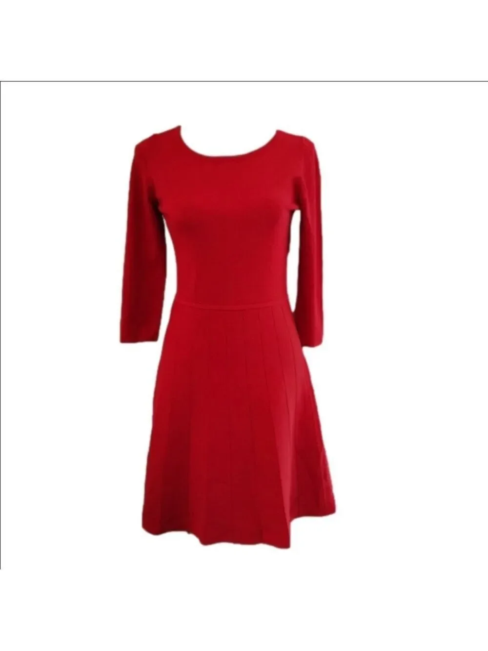 Ann Taylor Red 3/4 Sleeve Scoop Neck Skater Dress Size Medium Petite EUC