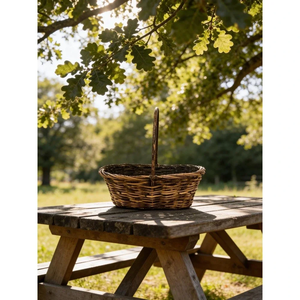 Vintage Wicker Gathering Basket Black Interior Farmhouse Rustic 15x8.75 x 15‎