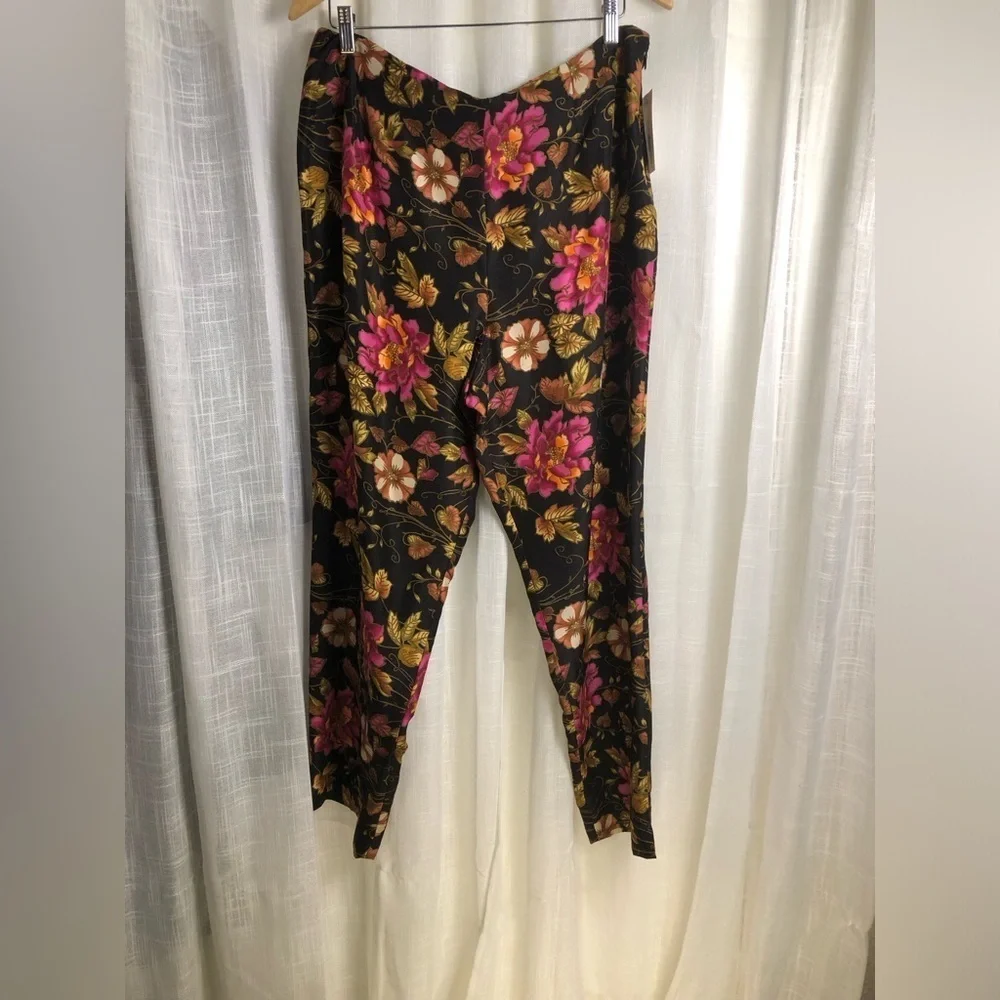 Liz Claiborne Black and Pink Floral Silk Pants NWT size 16