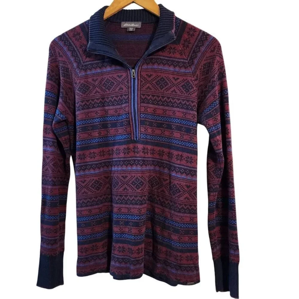 Eddie‎ Bauer Women's 1/2 zip Pullover Sweater Fair Isle Nordic size small