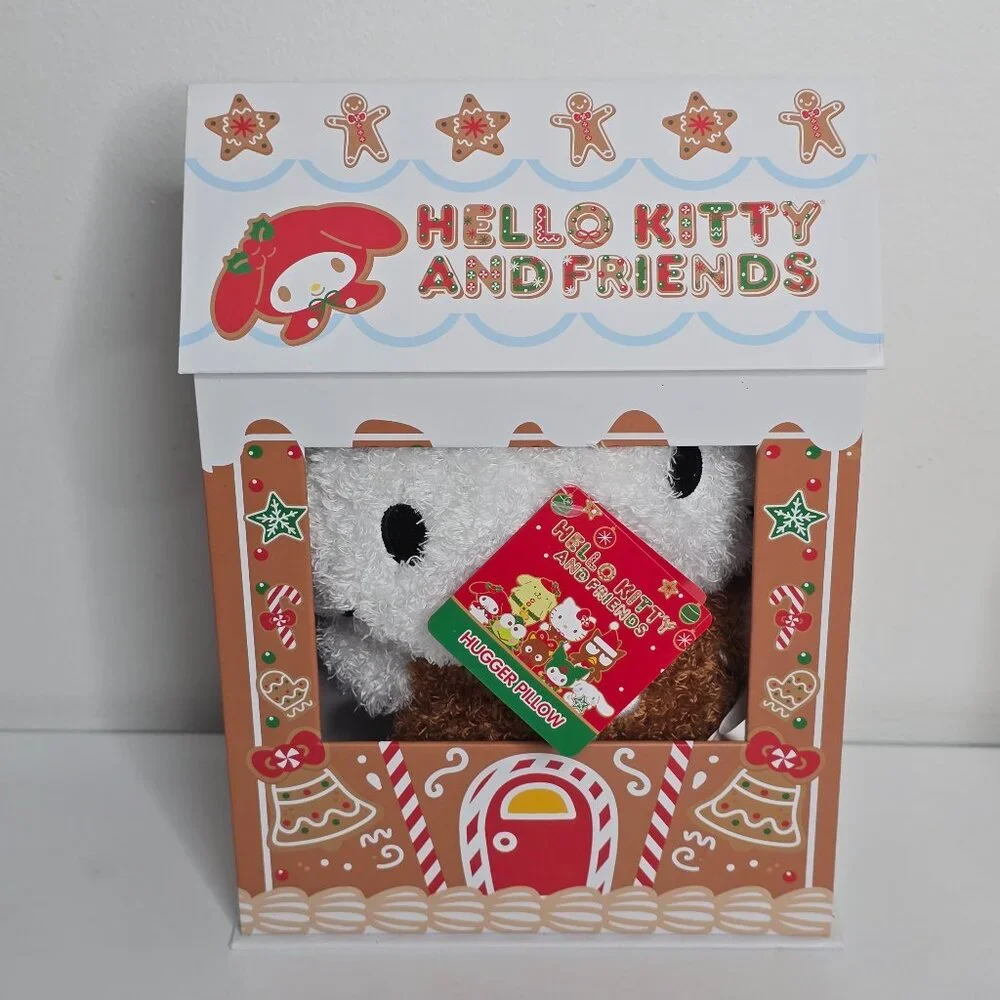 Hello Kitty Gingerbread Plush‎ Hugger Pillow Sanrio 2024 NEW Polka Dot Bow
