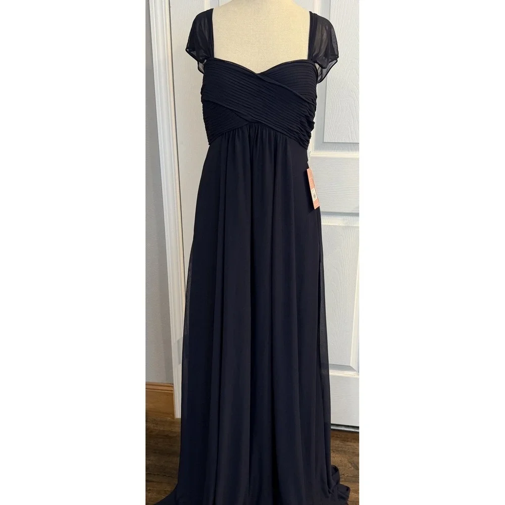 NWT Birdy Grey‎ Prom Bridesmaid Dress Maria Navy Blue MED Chiffon Formal Wedding