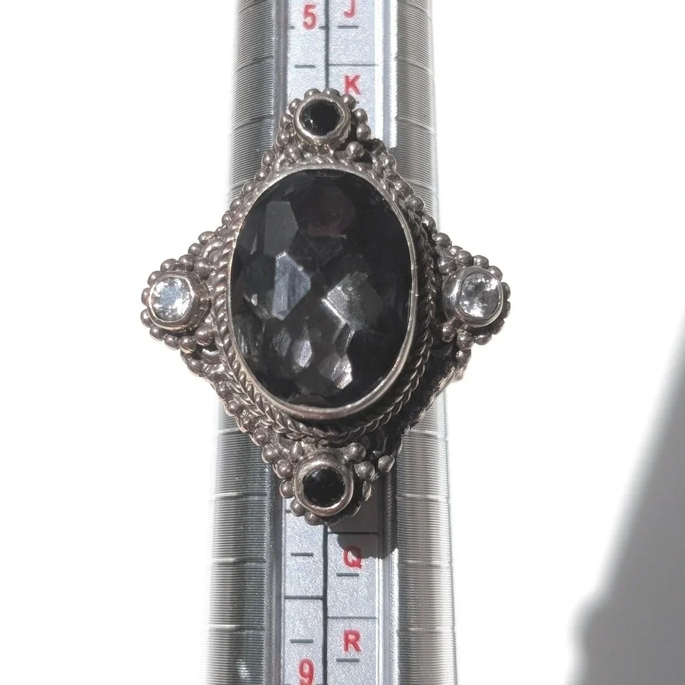 Sarda Bali Sterling Silver Gray Smoky Quartz Filigree Ring Size 7 Balinese Style