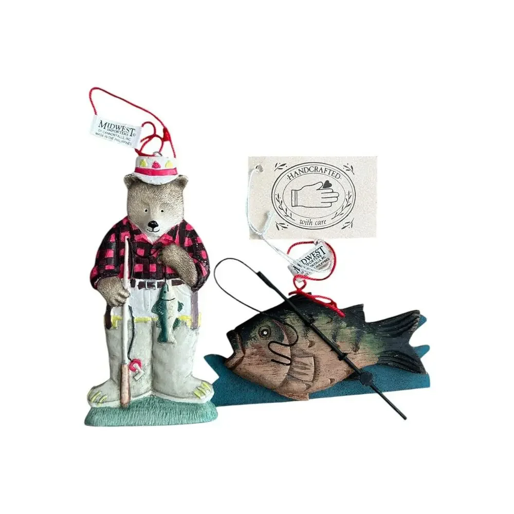 Vintage Midwest Importers Fisherman & Fish Christmas‎ Ornaments Hunting