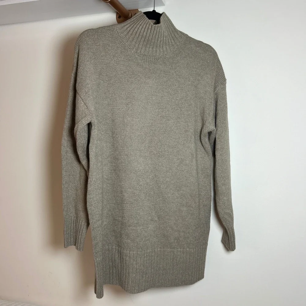 Zenana Womens Oatmeal Heather Mock Neck Long Sleeve Knit Sweater‎ Dress Small