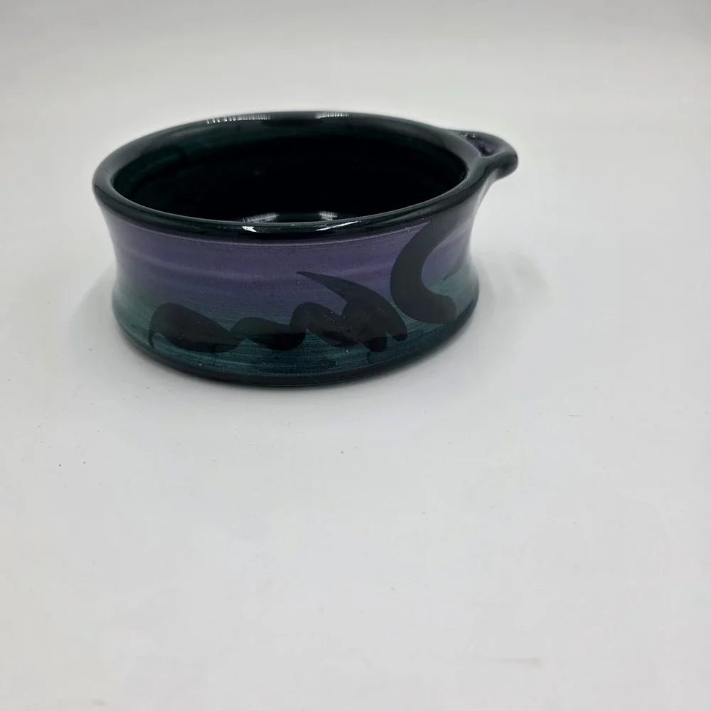 Handmade Ceramic‎ Ramekin Dish Purple Green Swirl Design Signed 94