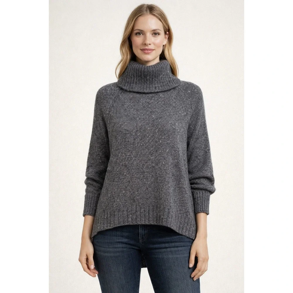 Theory Wool Cashmere Blend Turtleneck Sweater Poncho‎ Gray Short Sleeve Women S