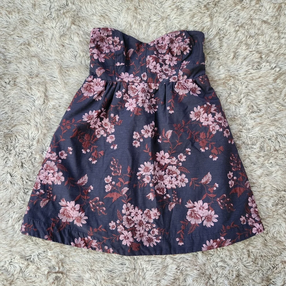 Free People Matilda Mini Dress Gray‎ With Pink Jacquard Floral Women's Small
