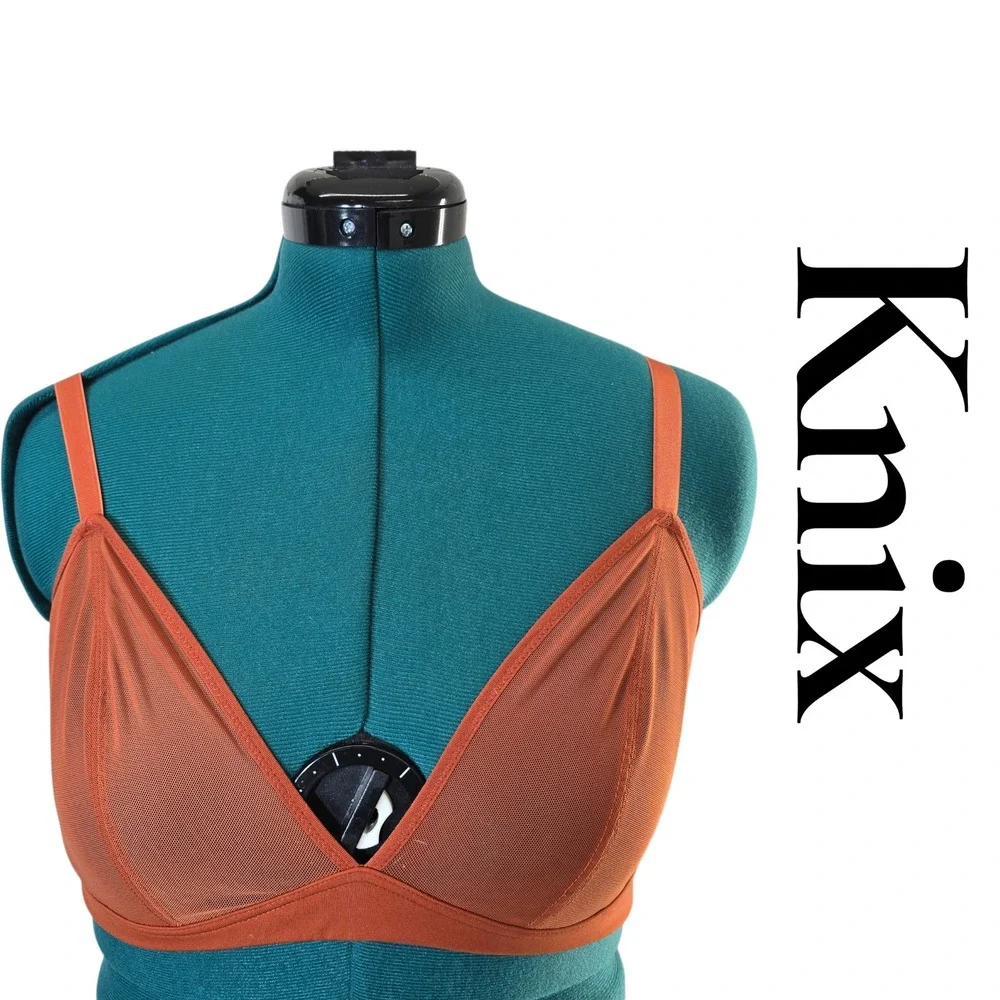 Knix Wireless Bra Rust Orange Mesh Triangle Cups Adjustable Straps XL‎