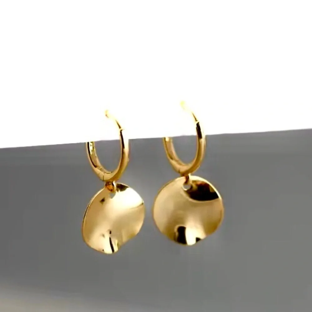 Gold Drop Disc Textured Huggie Hoop Earrings - Women Jewelry