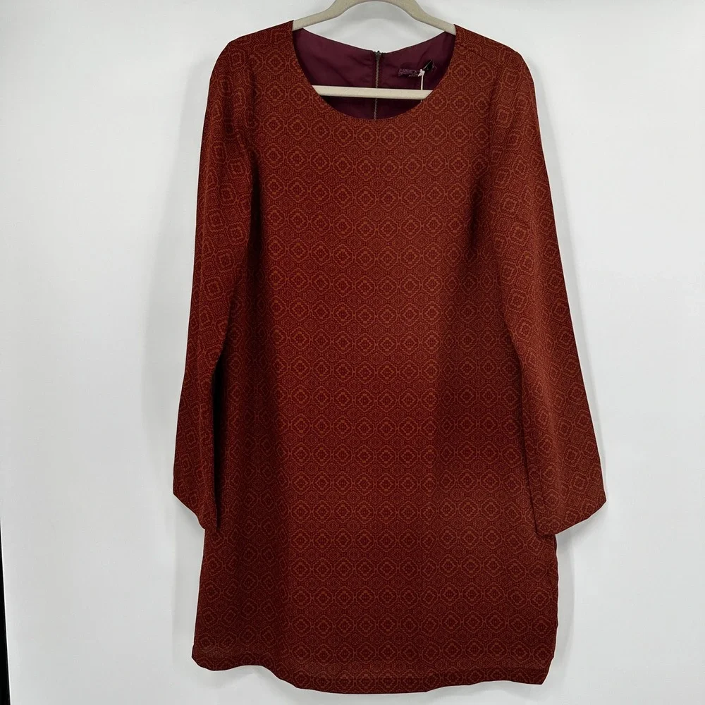 Prana Cece Dress Pomegranate Geometric Medallion Long Sleeve Shift Large Western