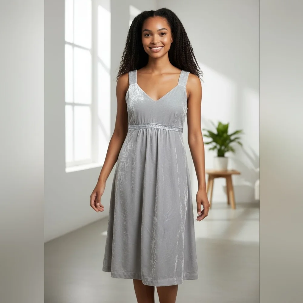 Liz Lange‎ Maternity Dress Womens Small Silver Velvet Sequin Strap V Neck A-Line