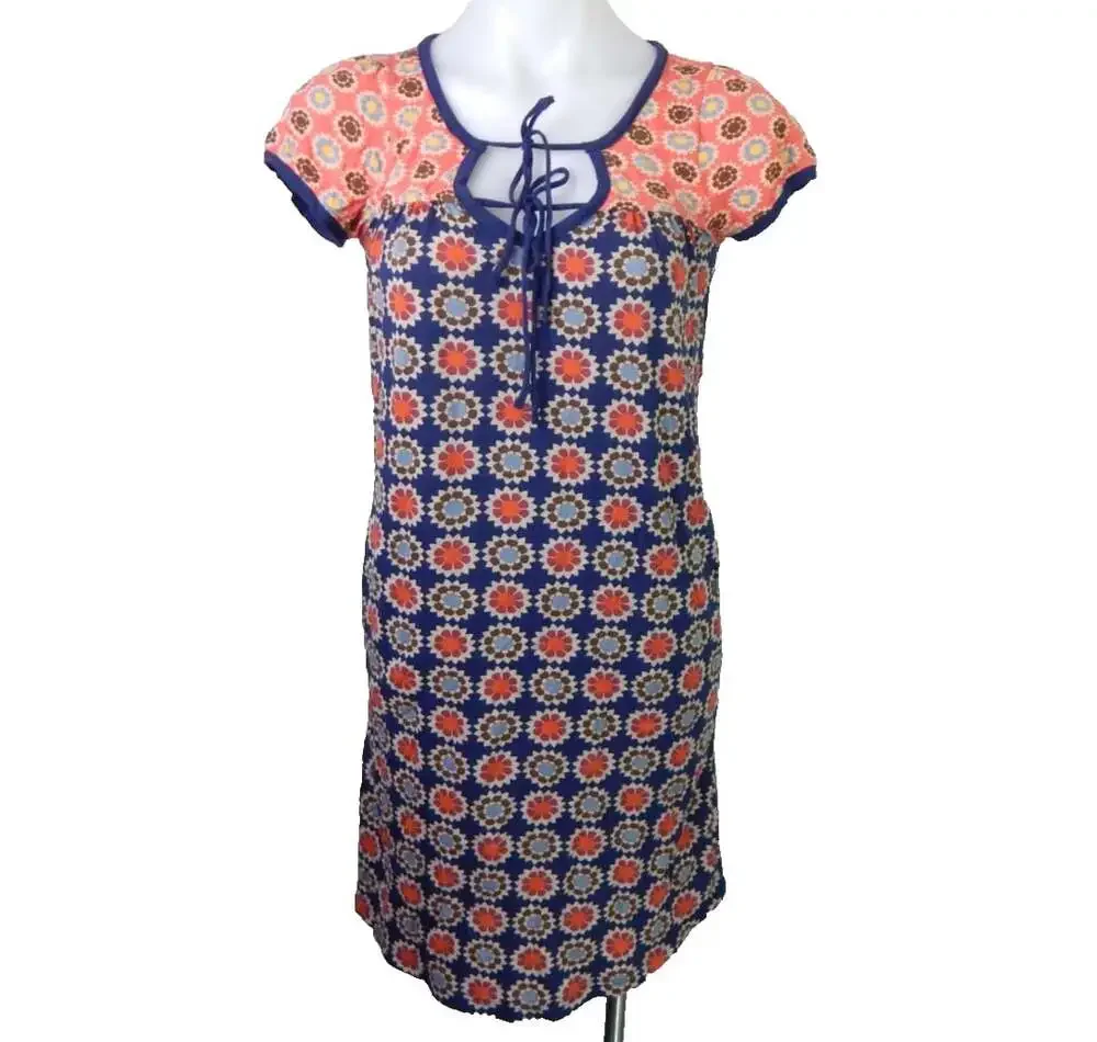 Lucky Brand XS Mini T-Shirt Dress Vtg Y2K Boho Floral Mandala Tie Short Sleeve