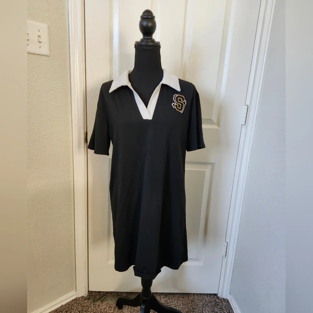Black Polo Dress with White Collar and Logo M