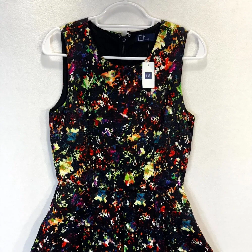 Gap Women's Confetti fit & flare Black Floral Printed Sundress Womens Size 0 NEW