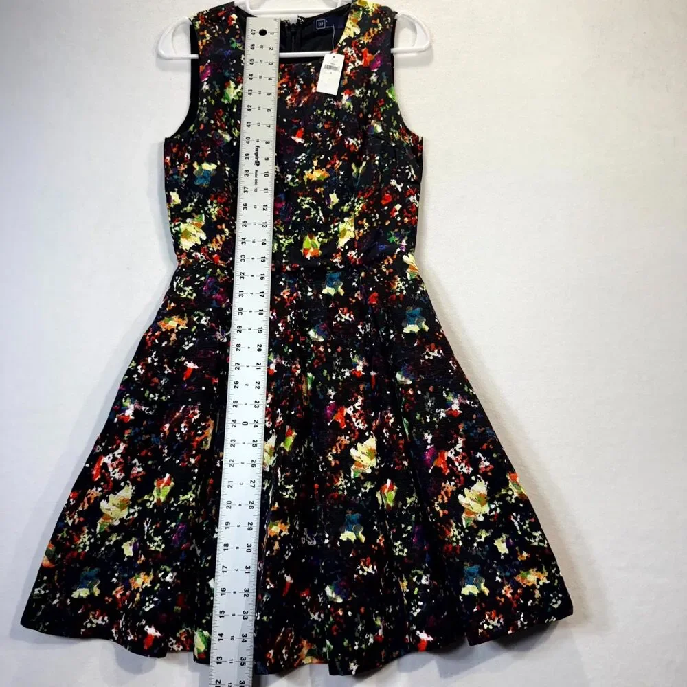 Gap Women's Confetti fit & flare Black Floral Printed Sundress Womens Size 0 NEW