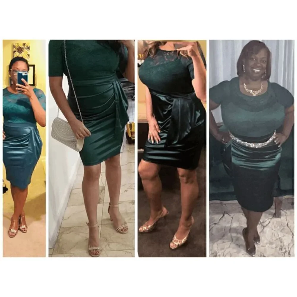 💚 Elegant Romantic Lace Satin Fitted Ruched Ruffles Retro Pencil Dress XXL NWT
