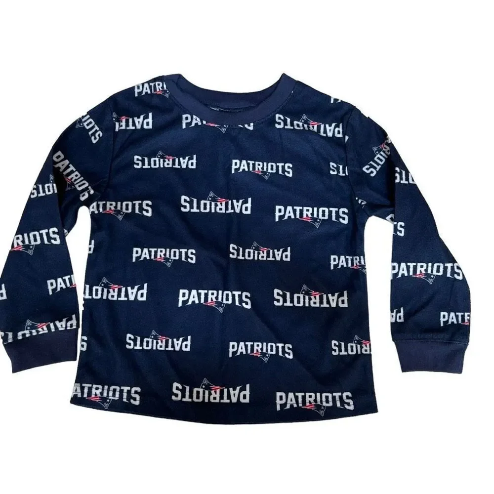 NFL Team apparel Patriots kids All Over Print Long Sleeve sleep T-Shirt 3T NWOT