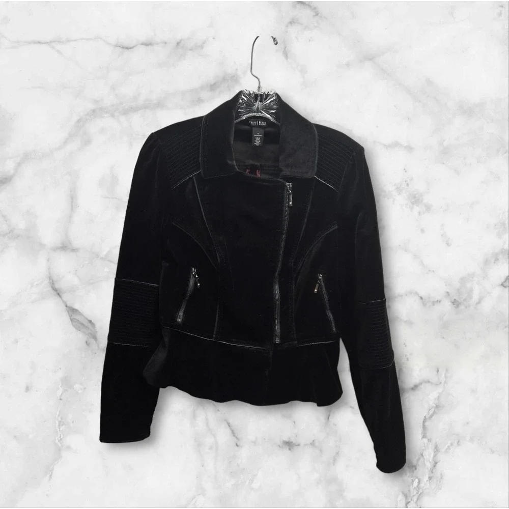 White House Black Market Velvet Moto Jacket Size 4‎ Goth Witchy