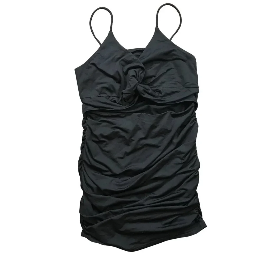 Unbranded Womens Cut Out Twist Knot Ruched Bodycon Mini Dress Size M Black Rayon
