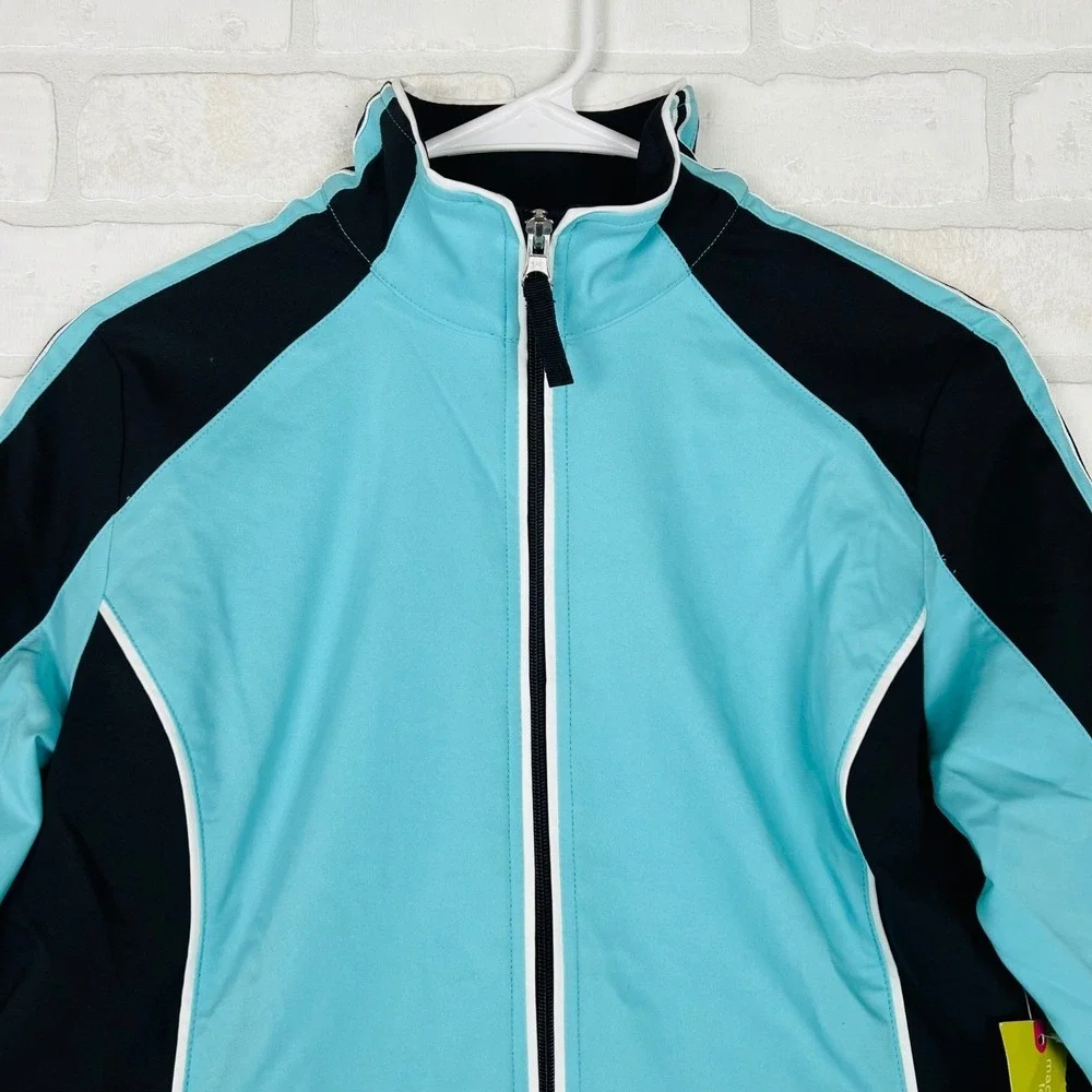 Made For Life Womens Petite Small Aqua Black Full Zip Athletic Jacket NWT‎