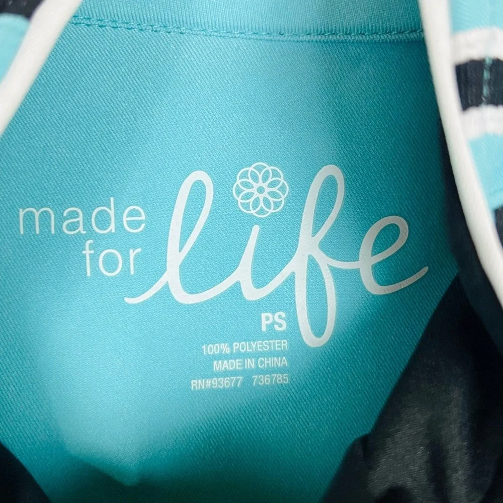 Made For Life Womens Petite Small Aqua Black Full Zip Athletic Jacket NWT‎