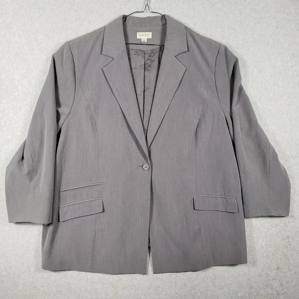 Avenue Plus Size 30/32 Grey Blazer Jacket Two Button Professional Workwear‎