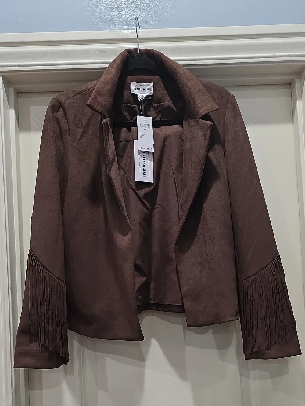For The Republic‎ Brown Fringe Suede-Look Open Jacket