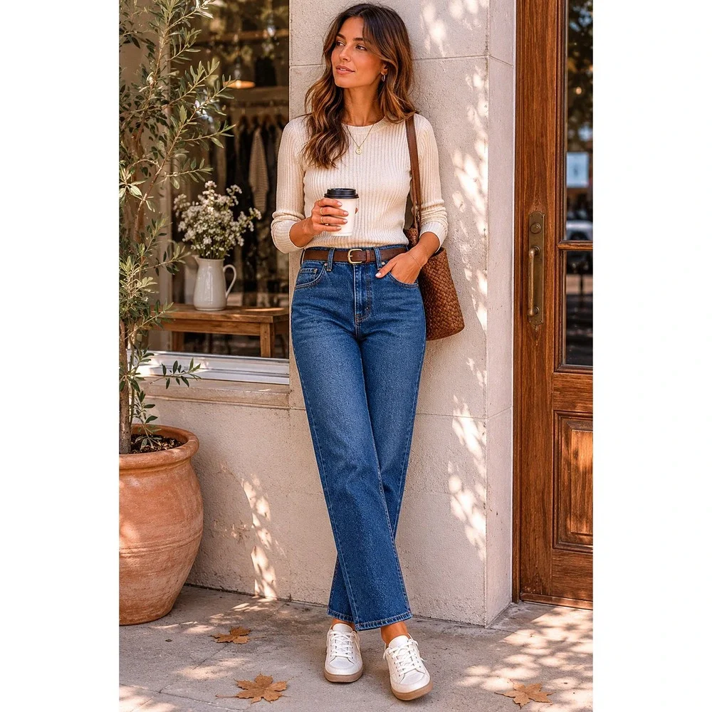 Sézane Brut Sexy High Waist Straight Leg Jeans Bleu Denim Organic Cotton NWT T26