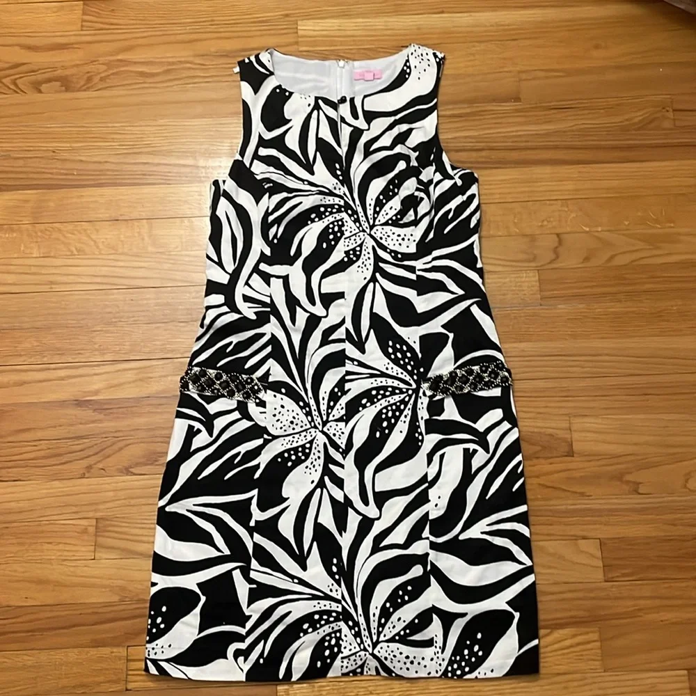 Lilly Pulitzer Forsythia Black and white shift dress 10‎