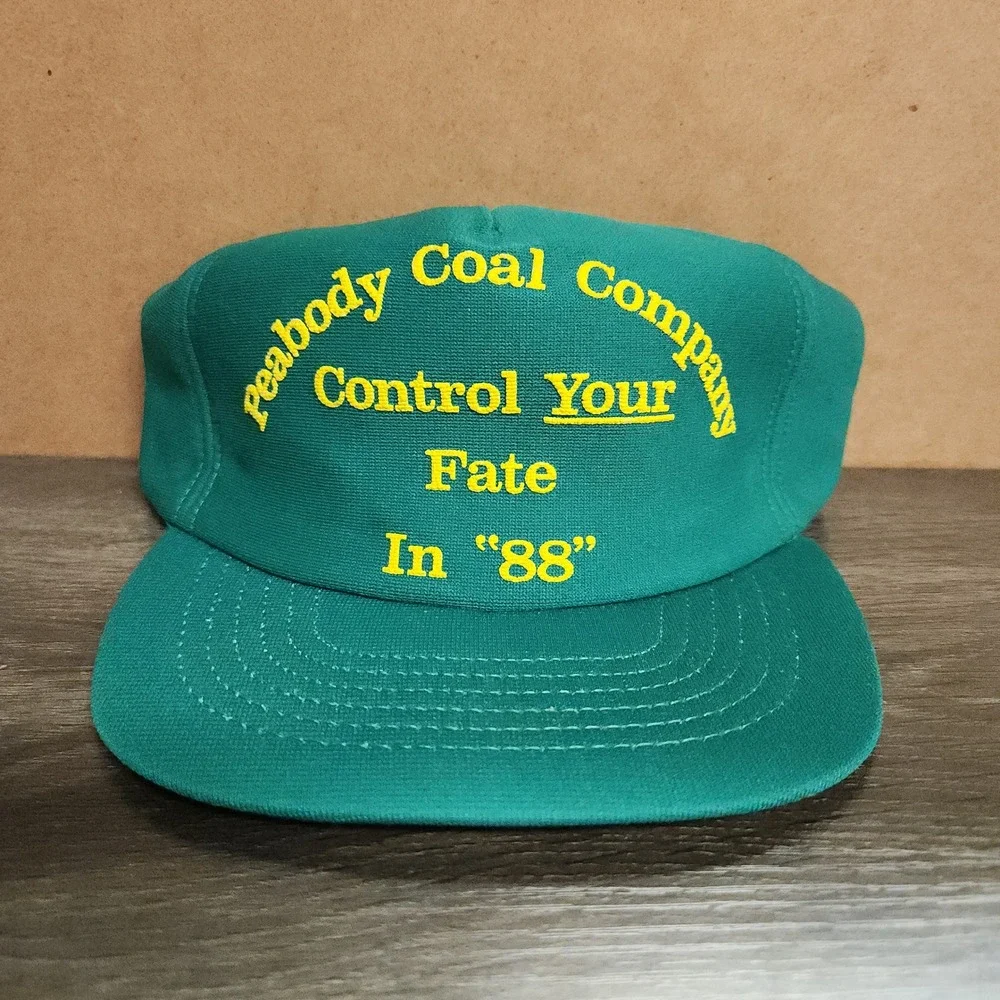 Vintage 1988 Peabody Coal Snapback Hat Green Control Your Fate Trucker Cap 80s‎