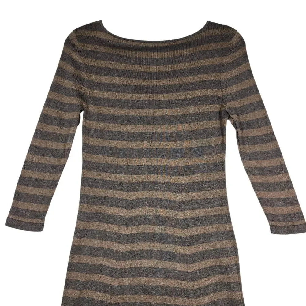 Peruvian Connection Dress Womens Small Brown Gray Striped Pima‎ Cotton Knit