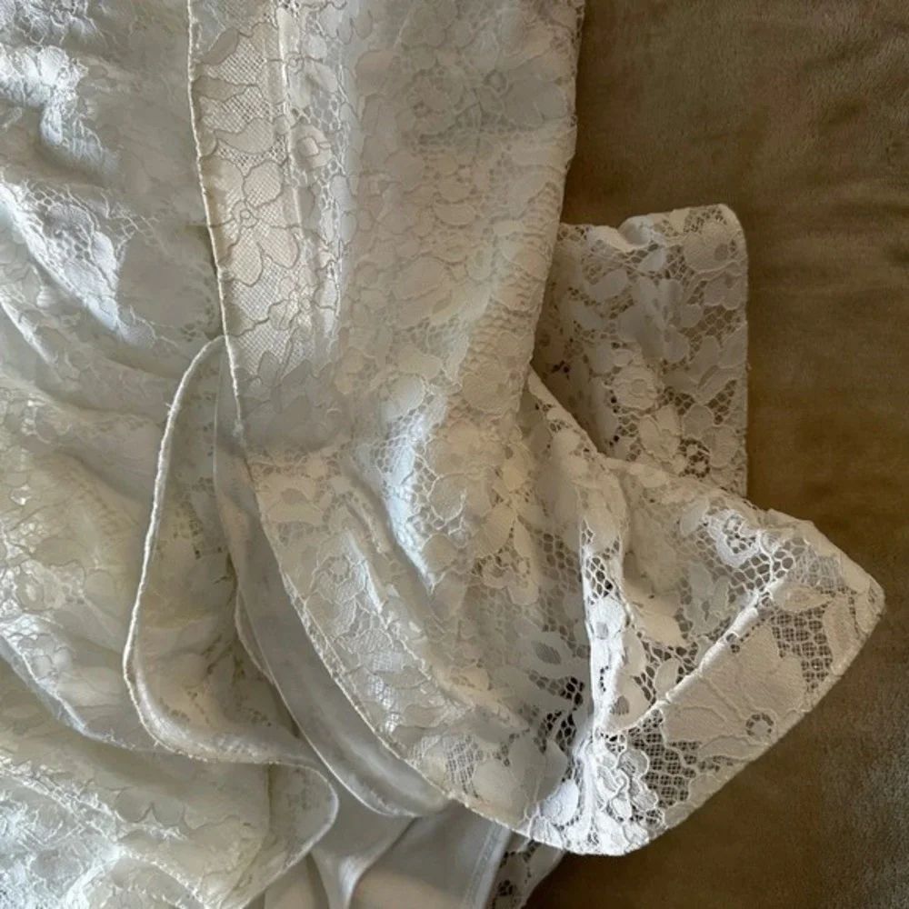 Galina White Lace Illusion V Neck Sleeveless‎ Mermaid Wedding Dress WG3950