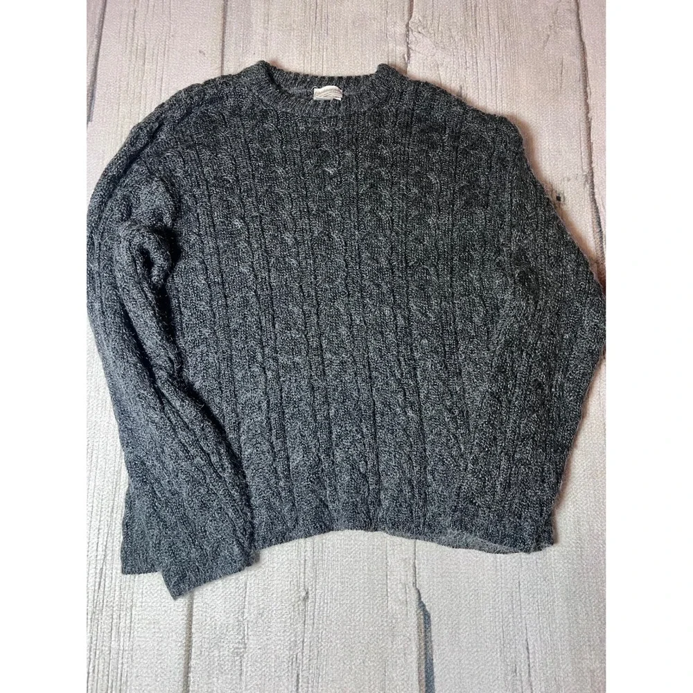 Coldwater Creek Mohair Blend Cable Knit Sweater Charcoal Grey‎ XL Made in USA