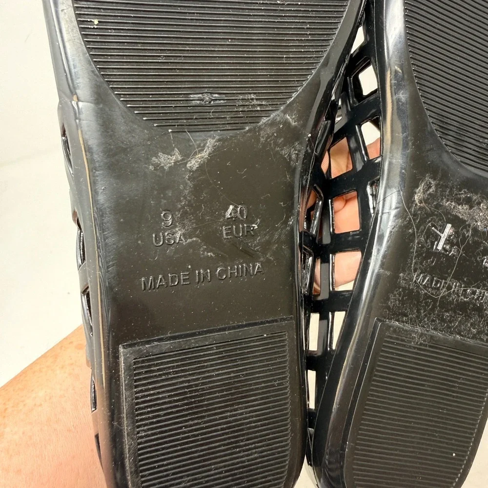 Jellypop Jelly‎ Flats Black Size 9 Lattice Cage Fisherman Cork Footbed