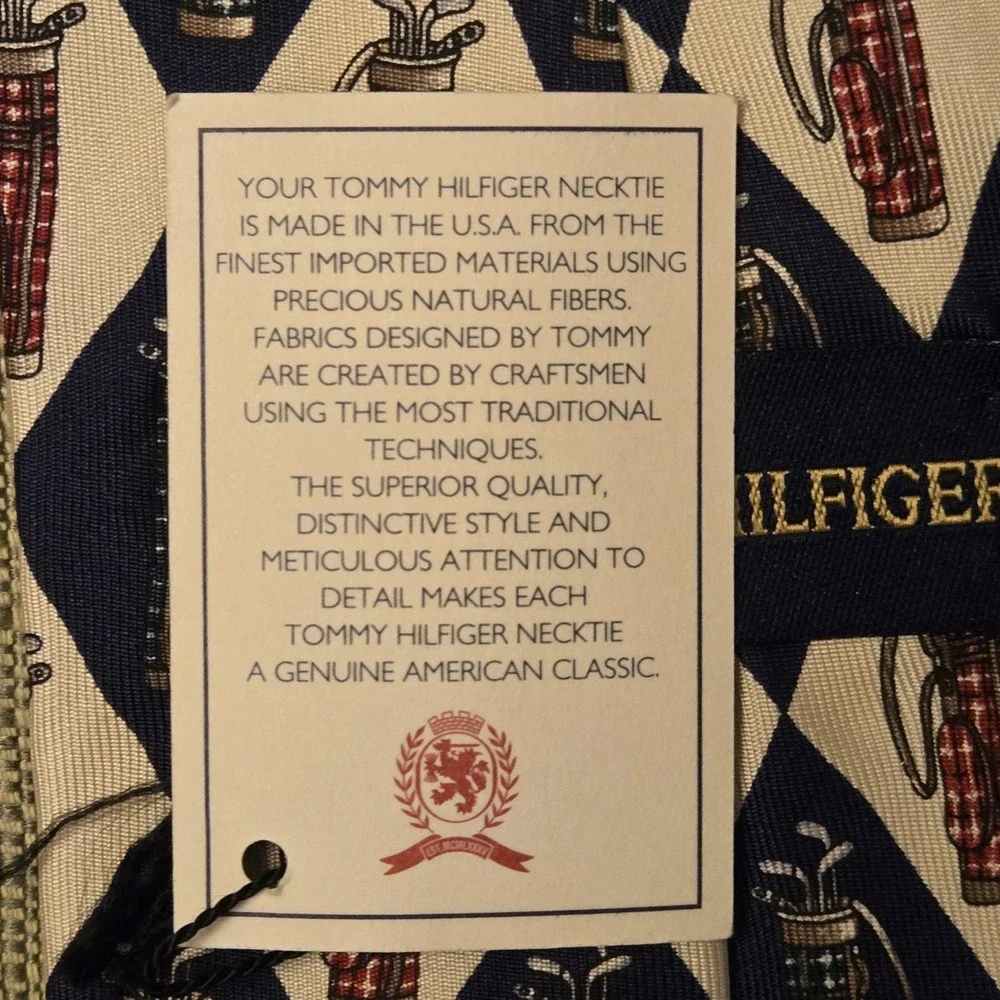 Vintage New Tommy‎ Hilfiger 100% Italian Silk Mens Necktie Golf Club Bag Tie