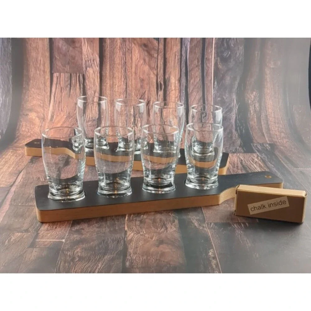 Beer Flight Sampler Set 2 Paddles 8 Glasses 4oz w Chalk Craft Home‎ Bar Dad Gift