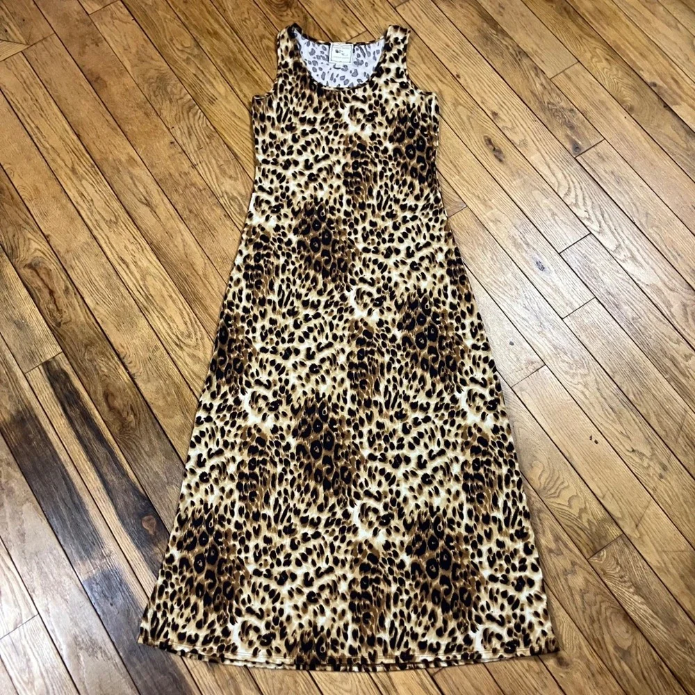 Pink Rose Leopard Print‎ Maxi Dress Womens Medium Sleeveless Animal Print
