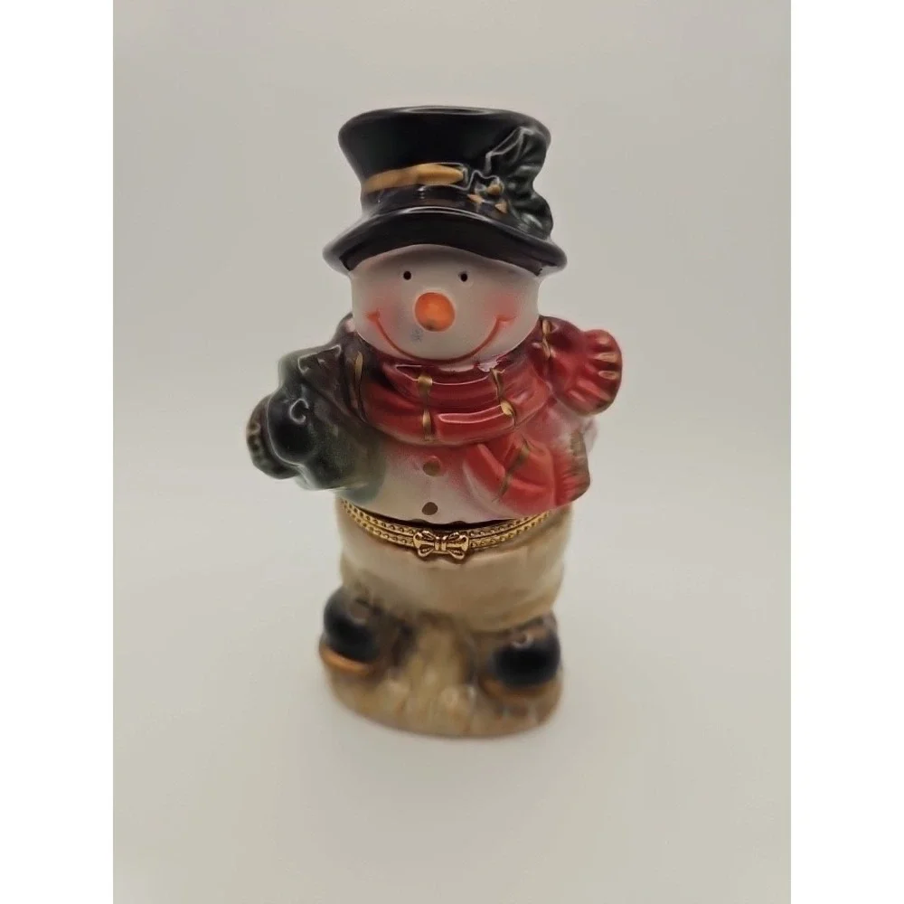 Snowman Trinket‎ Box Jar Christmas Hinged Porcelain Box
