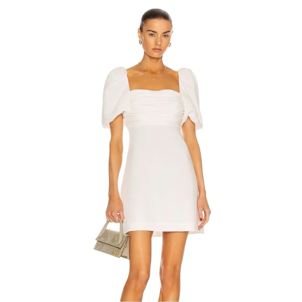 Cinq à Sept‎ Odele Puff Sleeve Mini Body-con Dress, Off White, Size Small