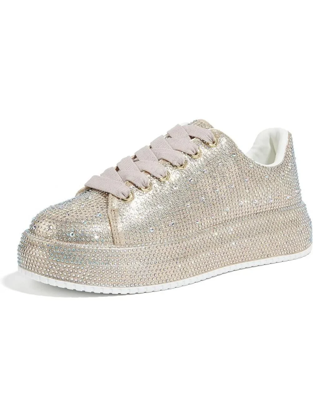 🆕Women's Gold Sparkly Glitter Bling Tennis Rhinestone Platform Sneakers