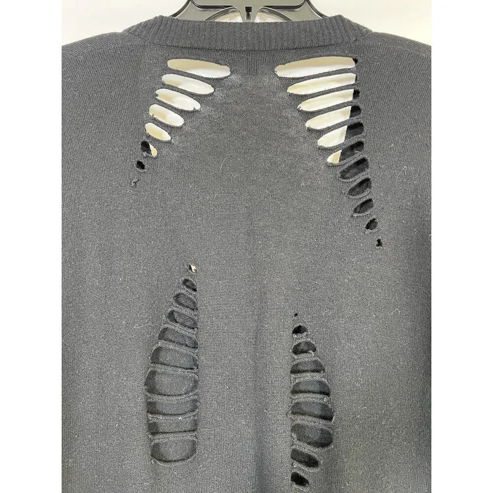 Womens Distressed Knit Cardigan Sweater‎ Central Park NY Sz S Black Grunge Goth