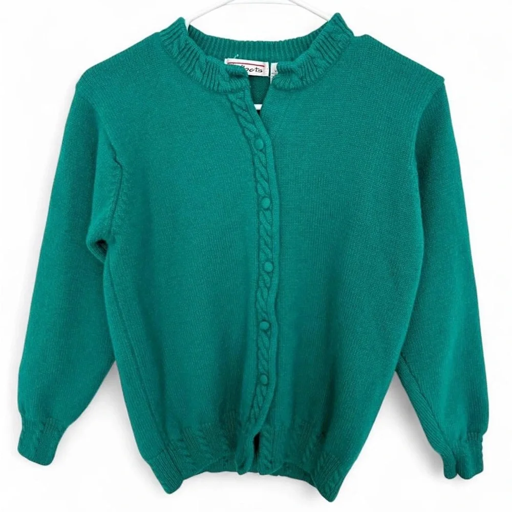 Talbots Vintage‎ Wool Cable Knit Button Down Cardigan Medium Classic Cottagecore