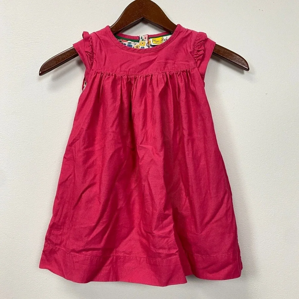 Mini Boden corduroy Pink lined Dress Girls 2-3 y Ruffle‎ Sleeve Kids