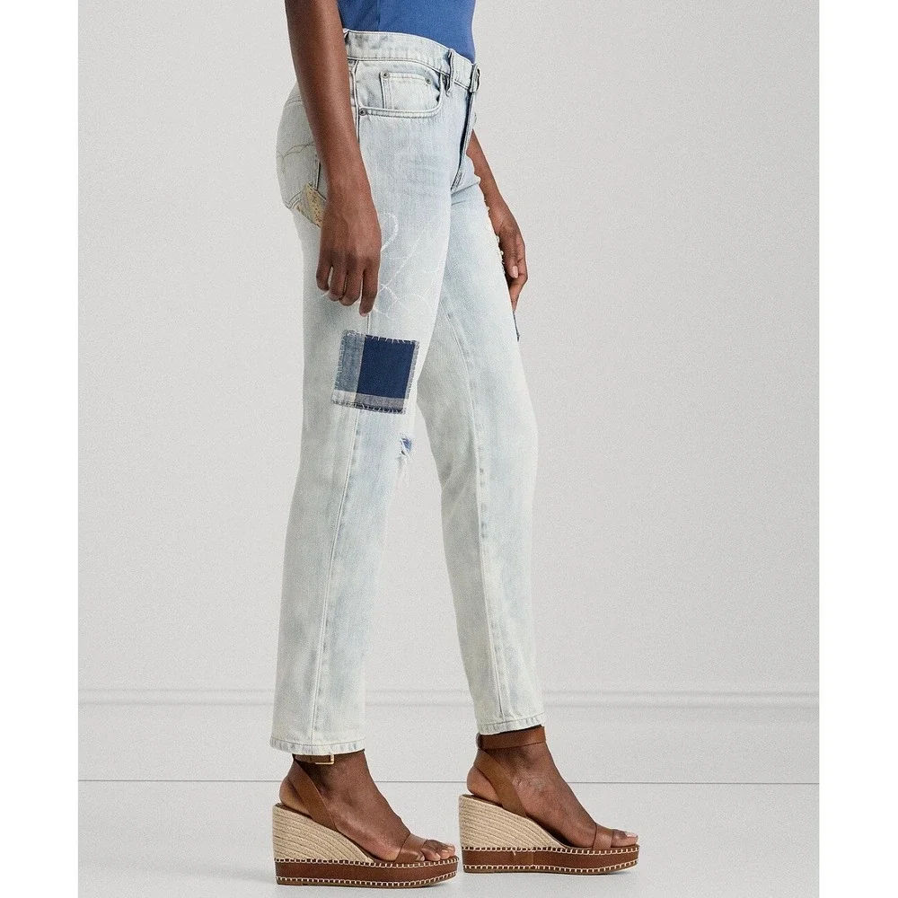 Ralph Lauren Women's Patched Tapered Jeans‎ Lace Light Blue Size 8 NWT $195