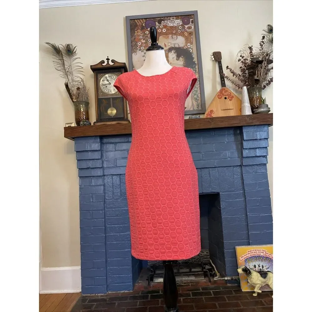 JULIA JORDAN Size 6 Tank Dress Coral Pink Textured Sleeveless Shift MIDI Size S