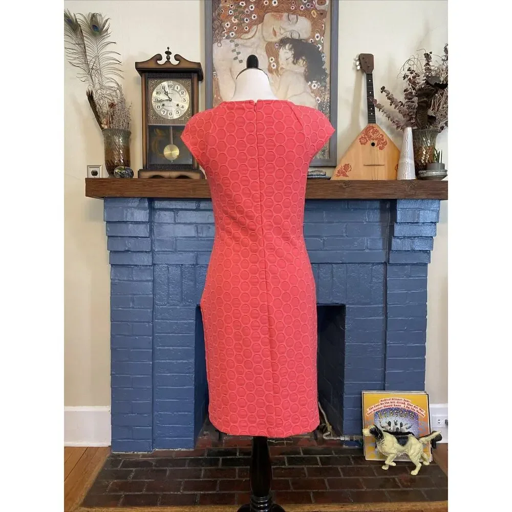 JULIA JORDAN Size 6 Tank Dress Coral Pink Textured Sleeveless Shift MIDI Size S