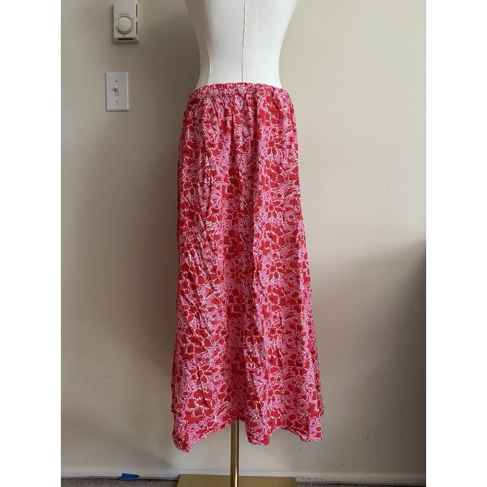 J Crew Bright Tropical Pink Midi Skirt Faux Wrap Coastal Beach Medium‎ *FLAW
