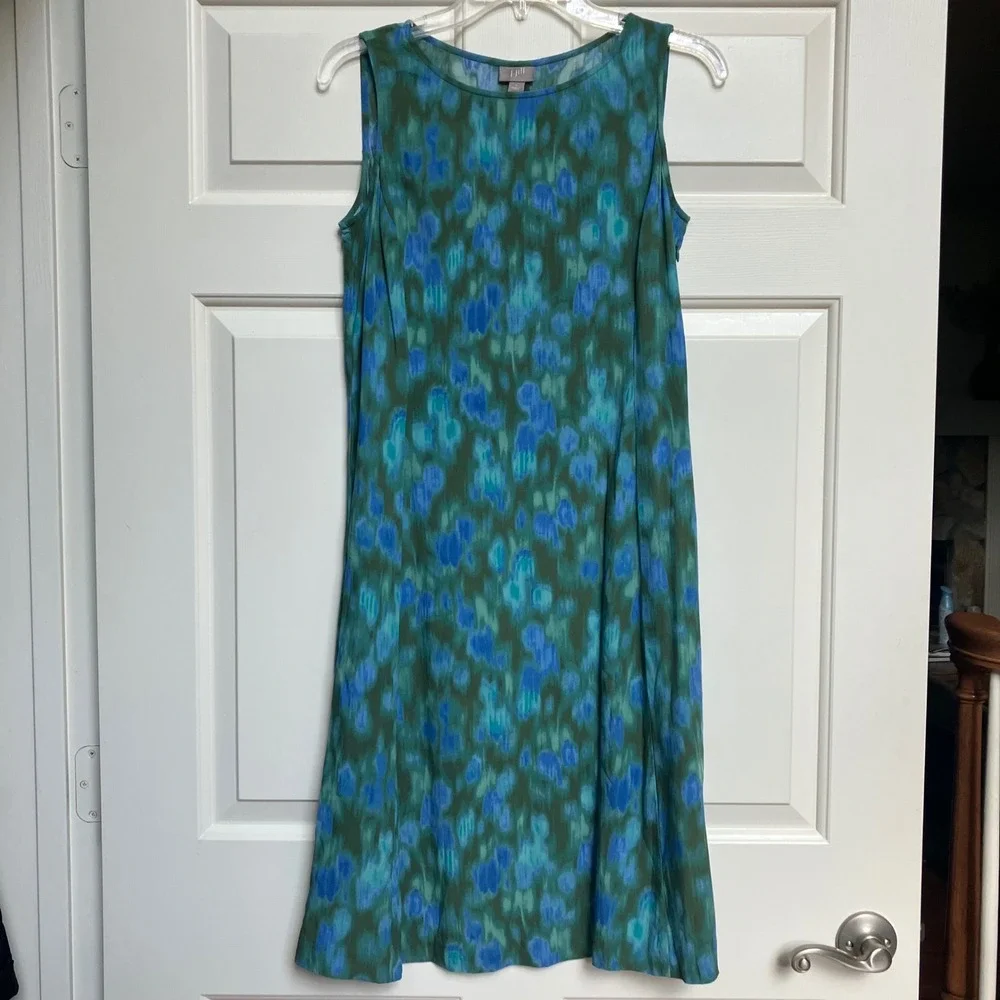 J. Jill Women's Sleeveless Dress Blue Green Abstract‎ Print Casual Summer Size 6