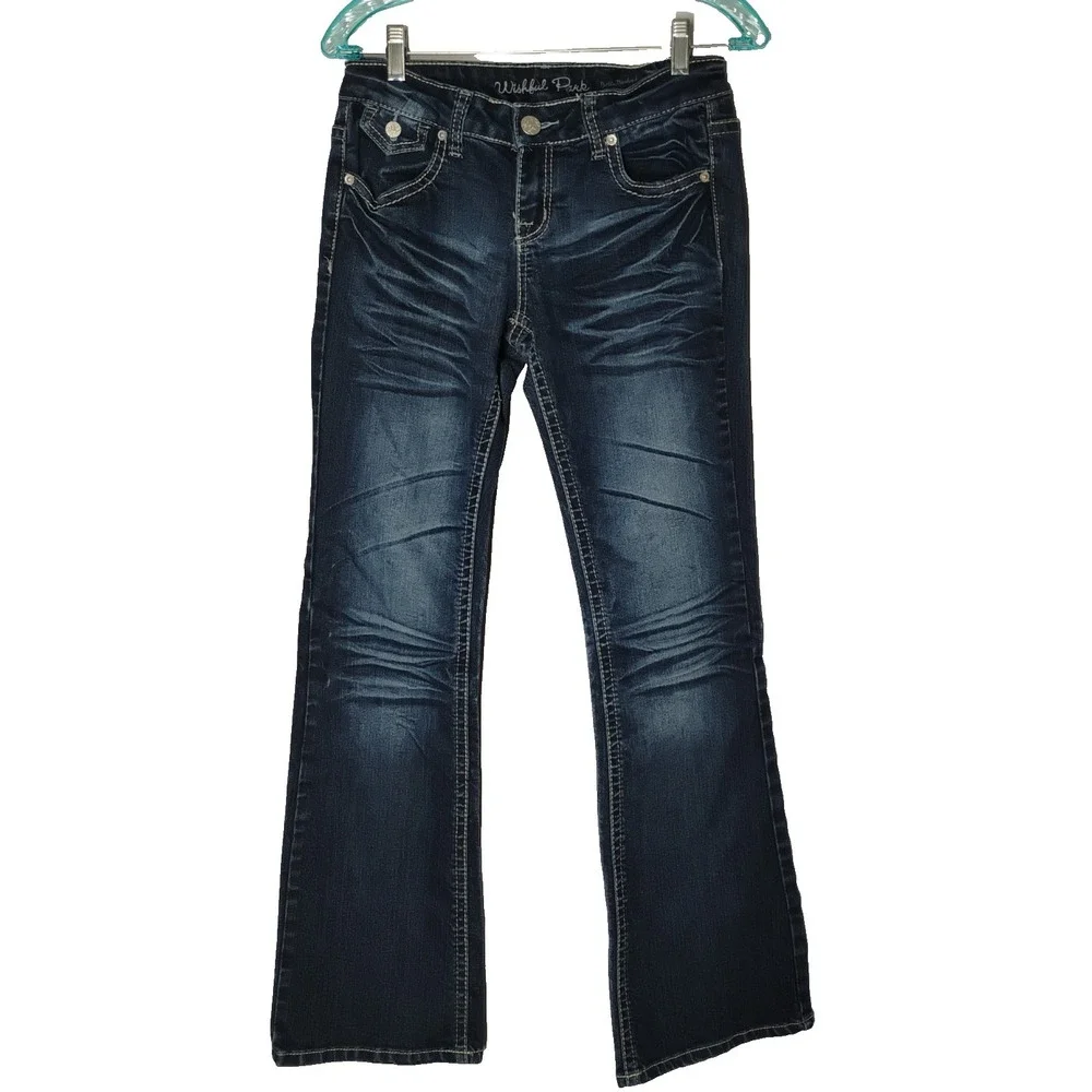 Wishful‎ Park Womens Juniors 9 (28x31) Bella Boot Cut Whiskared Blue Jeans